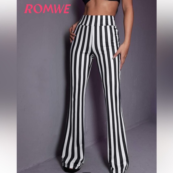 Striped Black and White Flared Pants - Picture 1 of 5